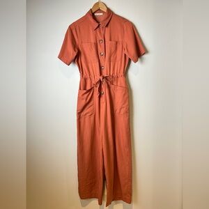 Marine Layer Baked Clay “Joni” Rust Jumpsuit - Button Front Drawstring Waist S